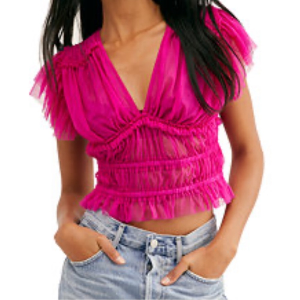 Free People Pink Make Me Smile Top Size Small